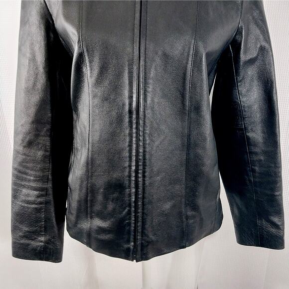 NEW YORK & CO.! BLACK GENUINE LEATHER STREAMLINED & SLEEK JACKET, COAT! SZ S - Picture 6 of 11